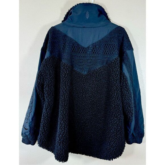 Free People FP Movement Black Care Seaside Fleece Crochet & Embroidered Pullover - Picture 8 of 14